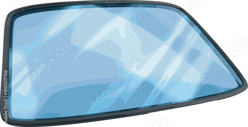 Car windshield glass vector illustration with blue sky reflection isolated on white, automotive front window for vehicle repair service and maintenance concept.