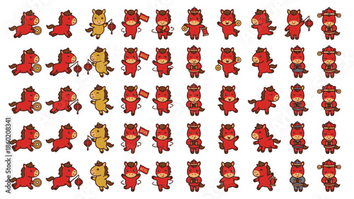 Collection of Adorable Cartoon Horse Characters in Various Poses.