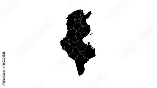 Clean Line Minimalist Tunisia Map with Governorates Borders Geography Illustration