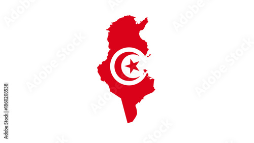 Flat Style Detailed Tunisia Map Shape with National Flag Illustration