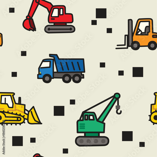 Cute Cartoon Construction Vehicles Seamless Pattern