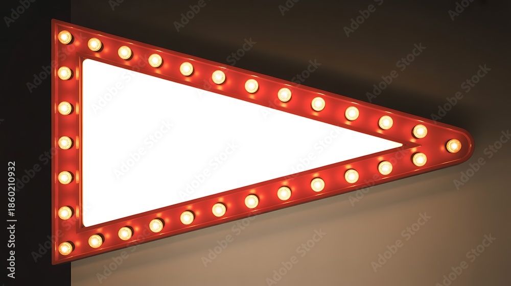 Obraz premium A triangular neon sign with bright lights on a dark background