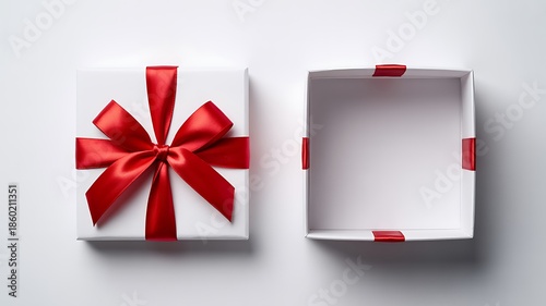 Gift Box with Red Ribbon on White Background