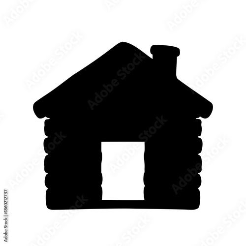 Silhouette of a charming log cabin nestled in the woods during winter