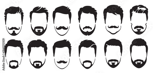  twelve black silhouette illustrations of mens hairstyles