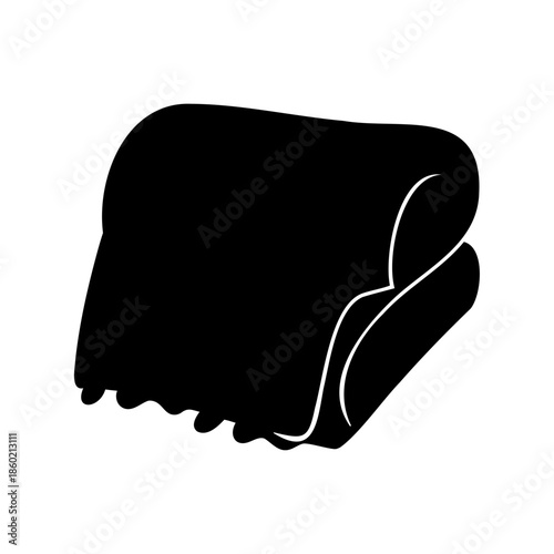 Stylized black silhouette of folded towel or blanket against white background