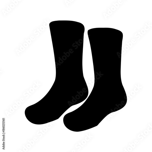 Silhouette illustration depicting a pair of black socks on white background