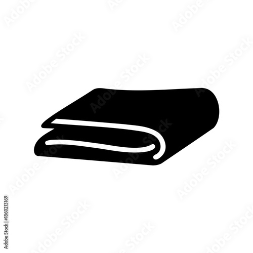 Folded black towel or cloth icon in minimalist silhouette style design
