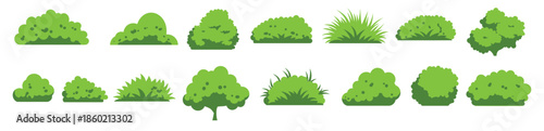 various green trees and bushes on a white background