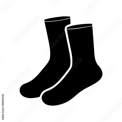 Two cozy black socks standing side by side on a white background