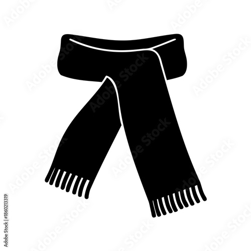Stylized Black Scarf Illustration with Tassels and Casual Folded Neck Design