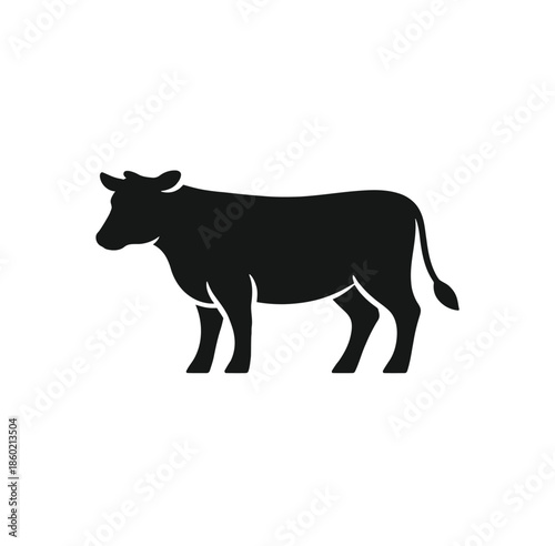 Black silhouette of a cow standing on a white background cattle animal