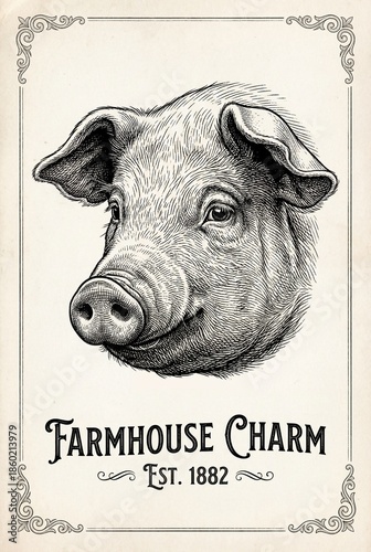 Wallpaper Mural Vintage engraved artwork showcasing the charm of farm life with a pig's head design from 1882 Torontodigital.ca