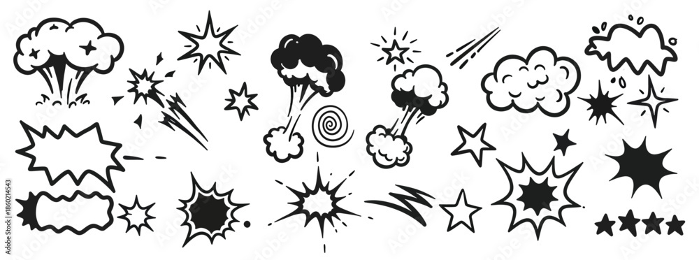 Naklejka premium collection of handdrawn comic book style explosions stars