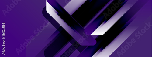 Abstract purple design. Geometric shapes overlap creating dynamic visual effect. Modern aesthetic, sleek lines, dark background.