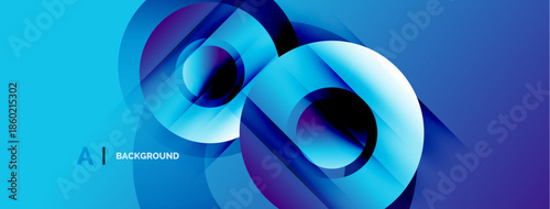 Abstract blue design features flowing shapes, gradients, dynamic composition. Modern aesthetic suitable for backgrounds, presentations.