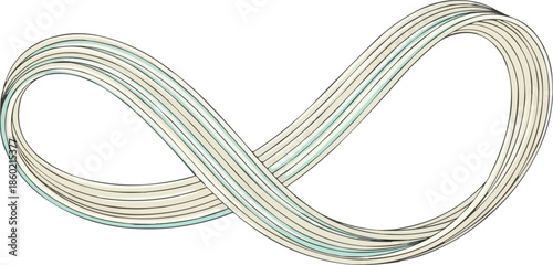 ボウルに流れる日本のうどんのミニマリストの抽象的な波線アート、ベクターイラスト、連続した麺のストランド、日本料理のアートワーク