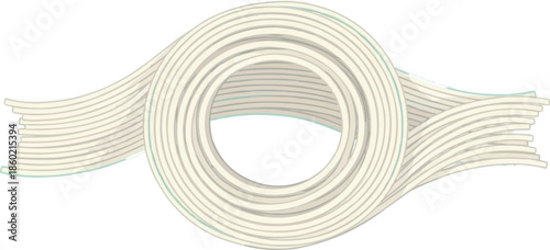 ボウルに流れる日本のうどんのミニマリストの抽象的な波線アート、ベクターイラスト、連続した麺のストランド、日本料理のアートワーク