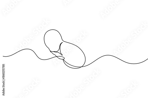 Minimalist one line drawing of a baby in a continuous stroke style isolated on white background
