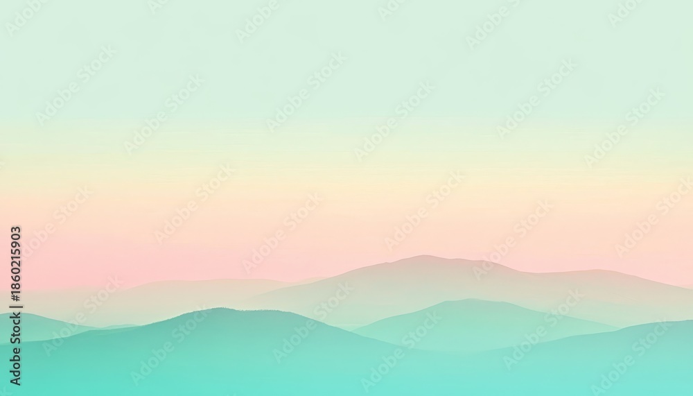 Fototapeta premium Serene Landscape of Calm Hills and Mountain Ranges Under a Gradient Sky with Pastel Colors