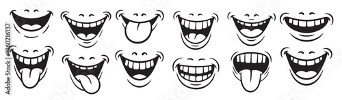  twelve cartoon mouths showing various expressions including