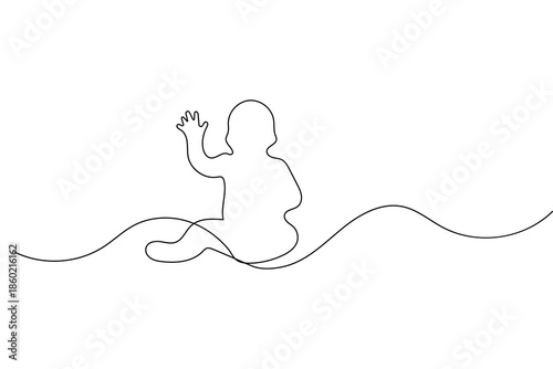 Baby continuous one line drawing and minimalist style isolated outline vector illustration