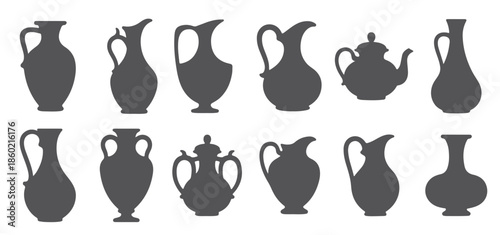  twelve gray silhouette jugs pitchers and vases collection
