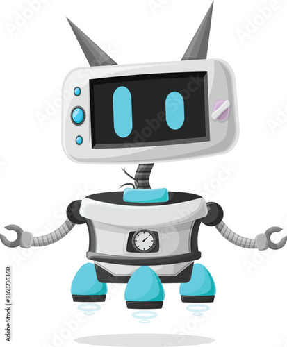 Cartoon robot with screen face and claw hands character