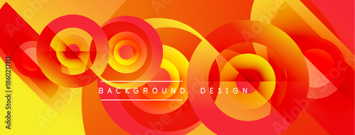 Abstract vibrant circles create dynamic background. Warm colors blend, forming modern design element. Smooth gradients enhance visual appeal.