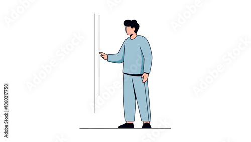 Minimalist Illustration of a Person Using a Touchscreen Device in Casual Clothing