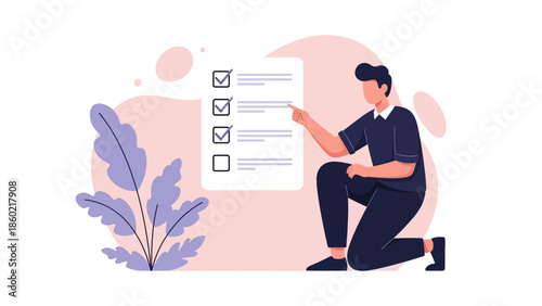 Modern Illustration of a Person Checking Off Tasks on a Digital Checklist