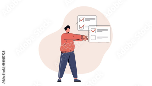 Modern illustration of a person managing and organizing task checklists for productivity and