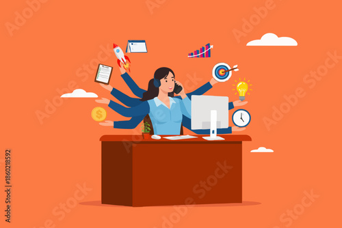 Office Worker With Many Tasks