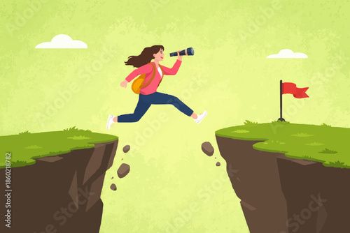 Woman Jumping Over Gap