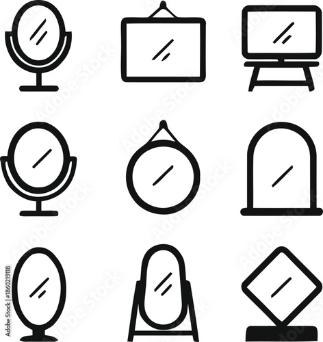Mirror Vector Icon Set in Various Shapes and Styles Isolated on Transparent Background for Reflection Beauty and Home Decor Purposes at 200 Characters