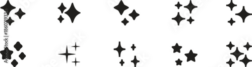 Set of shining stars in black color on transparent backdrop 2d graphic element for web design decoration element clip art twinkle symbol celestial body bright light