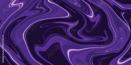 Luminous purple highlights on a black marble background, featuring fluid acrylic paint swirls and elegant abstract wave designs