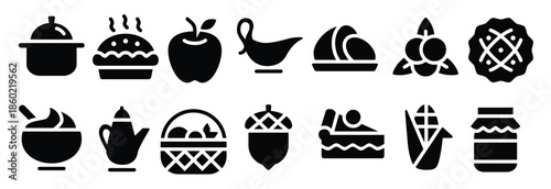  thanksgiving glyph icons including pie gravy boat ham 