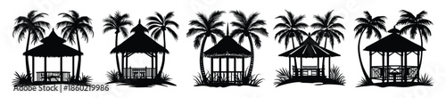  tropical cabana silhouette clip art bundle
