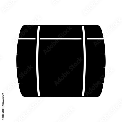 Solid black silhouette of a wooden barrel with staves and hoops