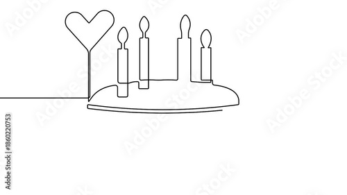 Animated birthday cake continuous line drawing minimal celebration loop