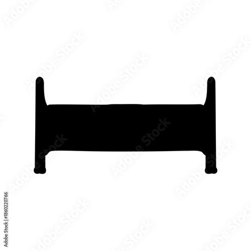 Black Silhouette of a Classic Bed with Headboard and Footboard on White