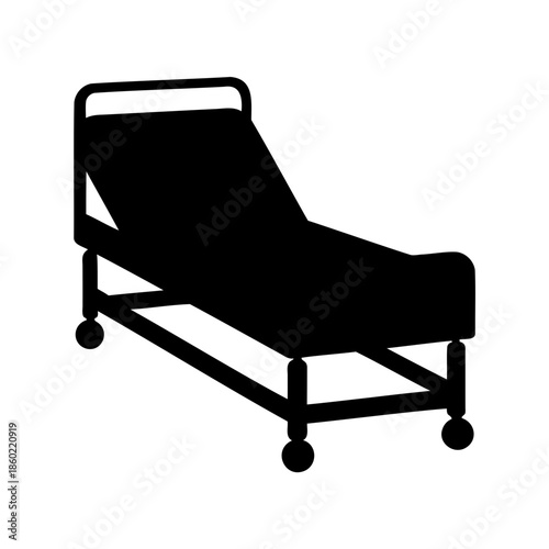 Black Silhouette of a Hospital Bed with Wheels for Patient Care