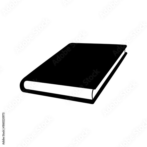 Simple black book icon viewed from a slight angle on white