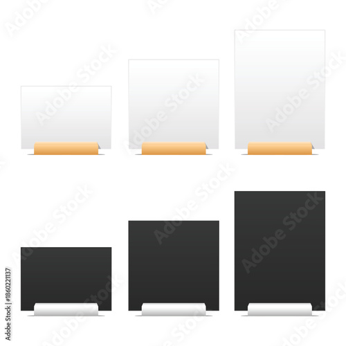 Empty Place Cards on Wooden Holder Vector Illustration
