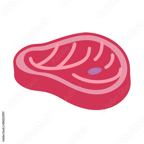 Flat illustration of a beef steak in vibrant pink tones  