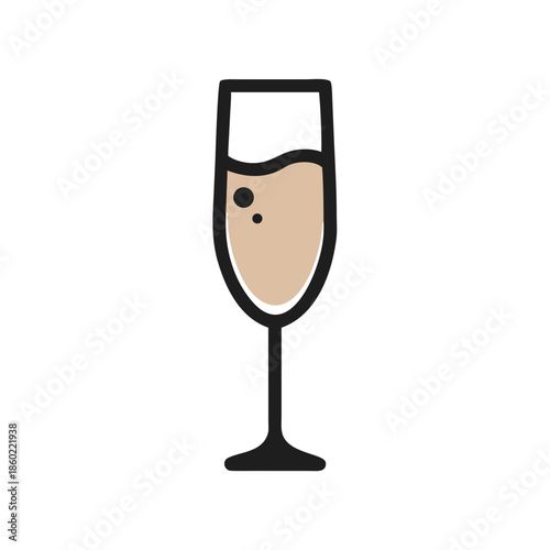 Champagne glass filled with sparkling beverage on transparent background  