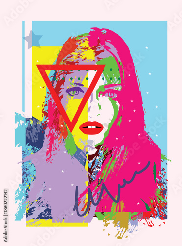 Colorful Abstract Portrait of a woman with Red Triangle