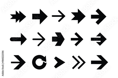 Modern black arrow icons collection for UI navigation and directional signage