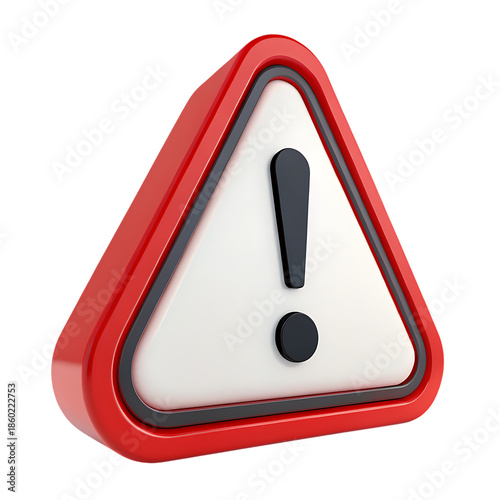 Red warning sign with exclamation mark isolated on transparent background